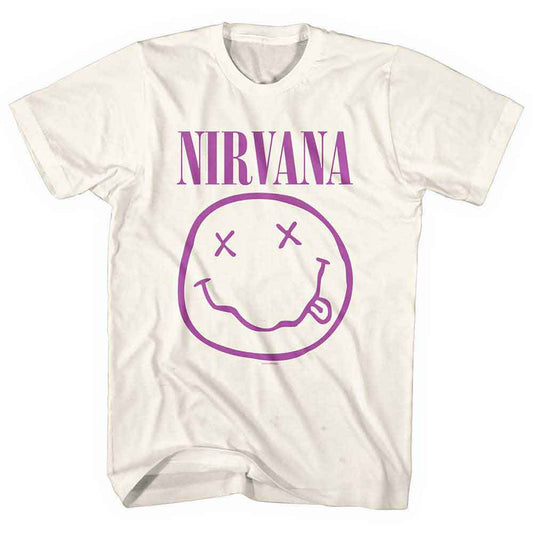 Nirvana White T-Shirt Purple Happy Face - Ireland Vinyl