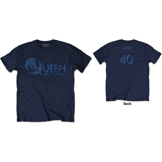 Queen T-Shirt News of the World 40th Vintage Logo (Back Print)