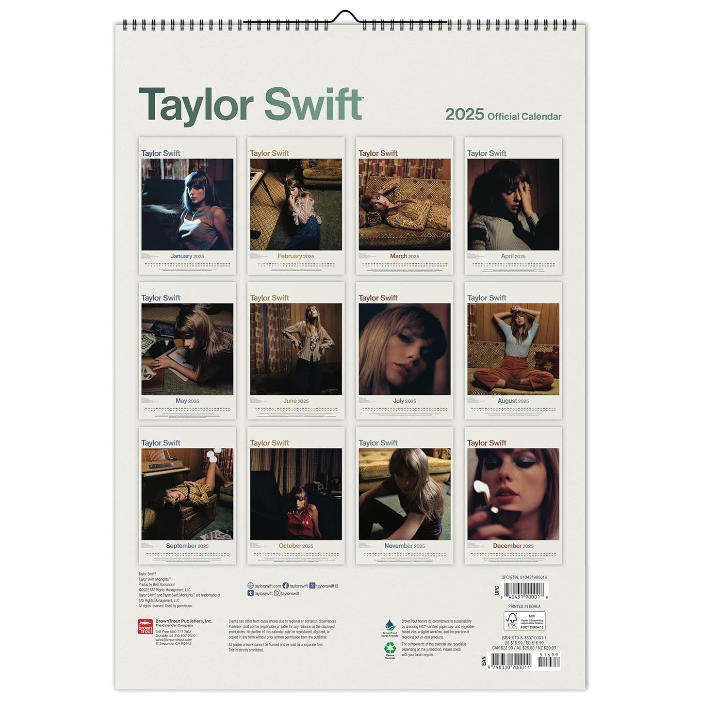 Taylor Swift Official 2025 A3 Calendar - Ireland Vinyl